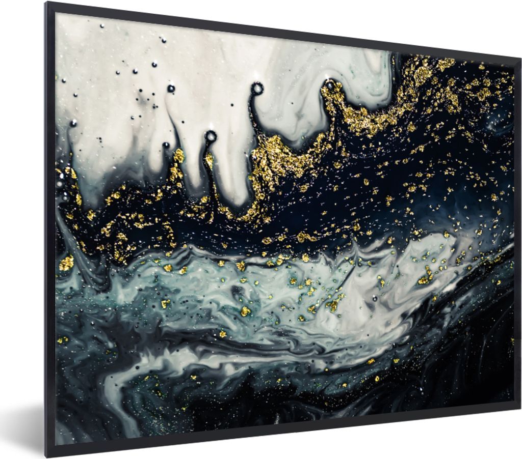 MuchoWow Gerahmtes Poster Marmor - Abstrakt - Gold - Luxus 80x60 cm - Poster mit Schwarzem Bilderrahmen Wandposter Rahmen Foto Bilder - Schwarzem...