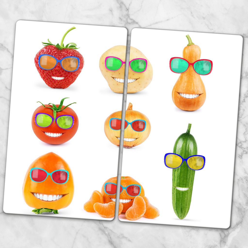 Glas-Herdabdeckplatten Glaskeramikkochfeld-Abdeckung Spritzschutz Glas 2x30x52 cm - Obst