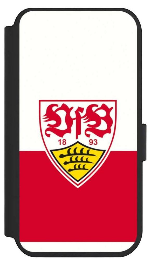 NIVOCASE Klapphülle für Apple iPhone 14 Pro Handyhülle aus Kunst Leder NIVOflip schwarz Logo Offizielles Lizenzprodukt VfB Stuttgart