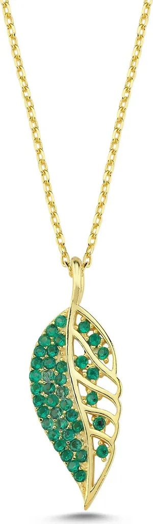 Collier pendentif feuille en argent 925 plaqué or et oxyde de zirconium
