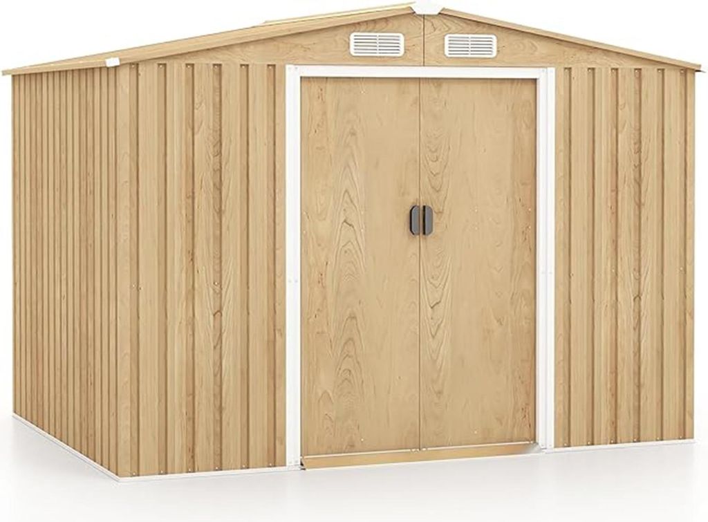 Metall Gerätehaus 5,07/2,8 m2, Gartenhaus mit Schiebetür, Pultdach & Lüftungsfenster, Geräteschuppen abschließbar, (196 x 142 x 186 cm), Braun