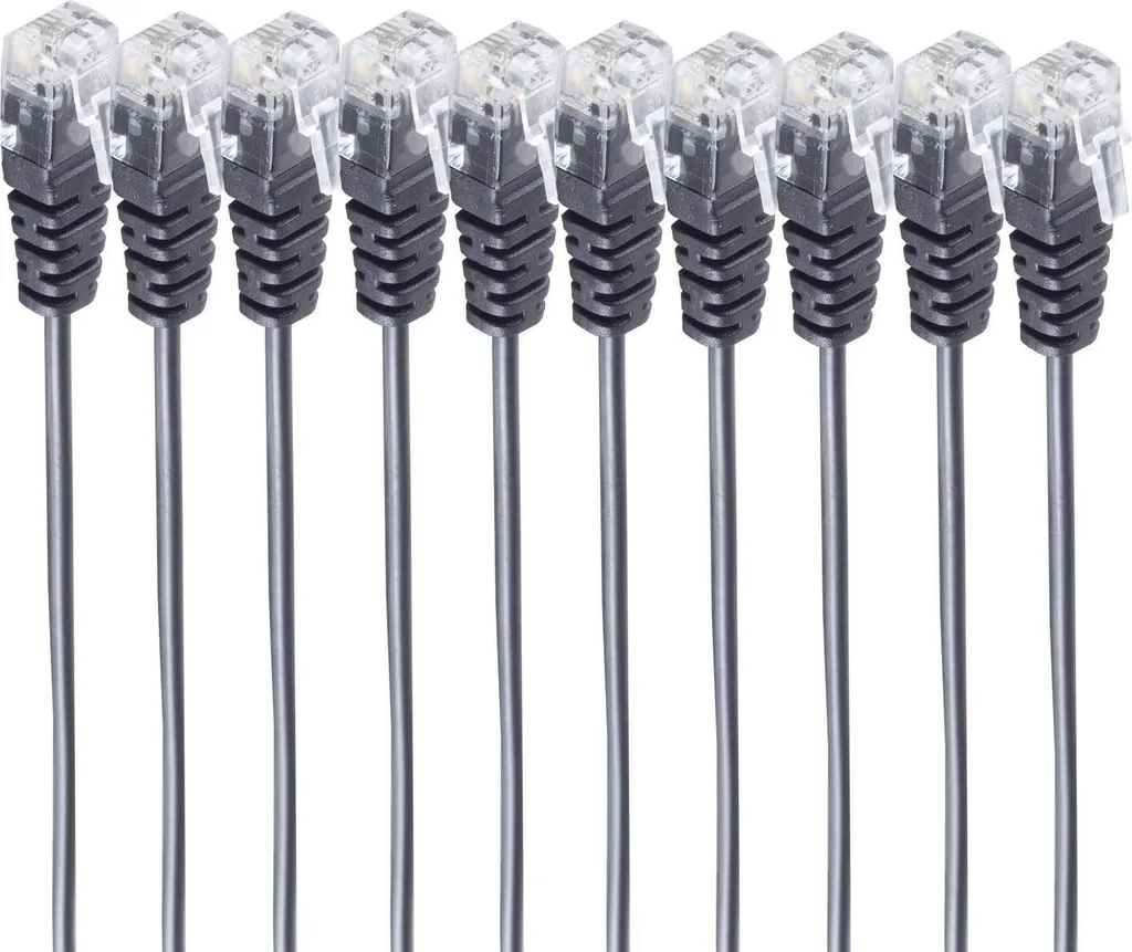 Raccordement RJ11 Fiable 1m Anti-Parasite en Cuivre Noir - Pack de 10