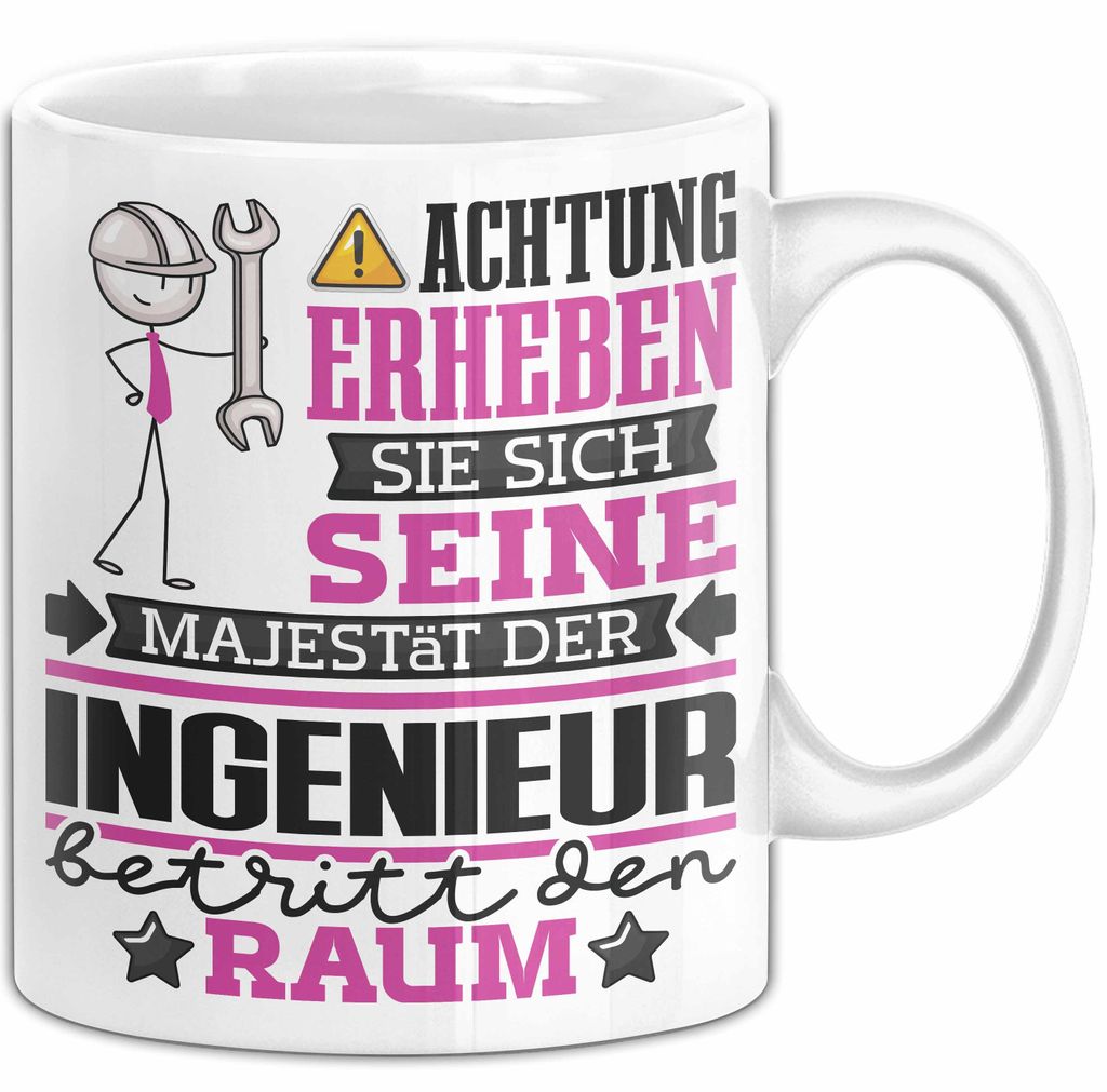 Ingenieur Geschenk Tasse Lustiger Spruch Erheben Sie Sich Der Ingenieur Betritt den Raum (Weiß)
