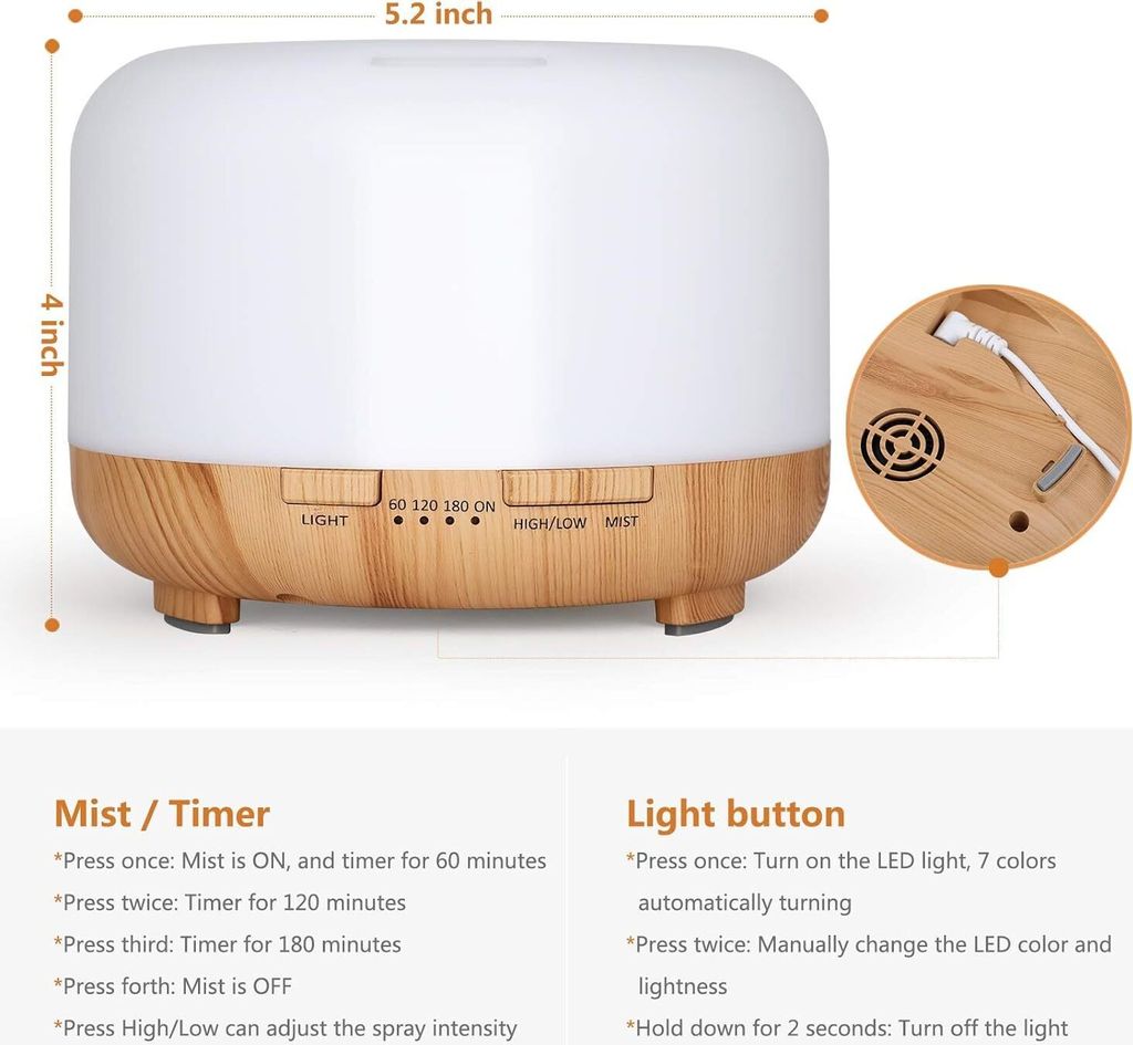 500ml Aroma Diffuser, Ultraschall Luftbefeuchter, Produktbild 8