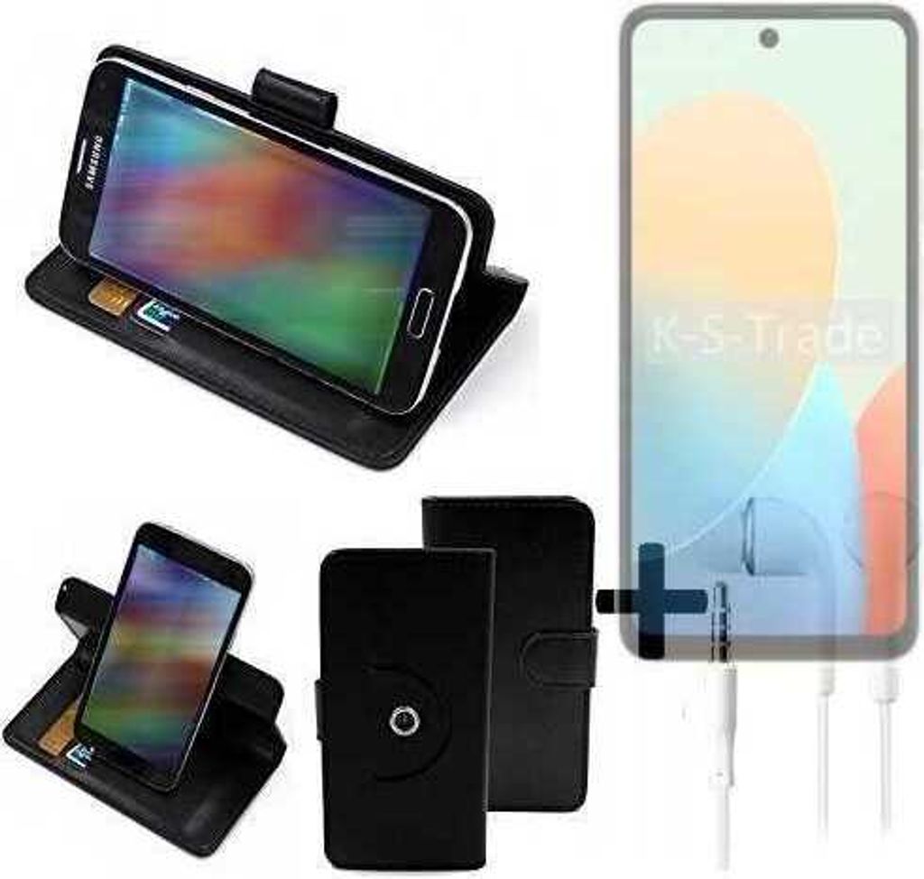 K-S-Trade Handy Hülle Schutz Hülle + Kopfhörer kompatibel mit Tecno Pop 8 Handyhülle Flipcase Smartphone Cover Handy Schutz Tasche Walletcase