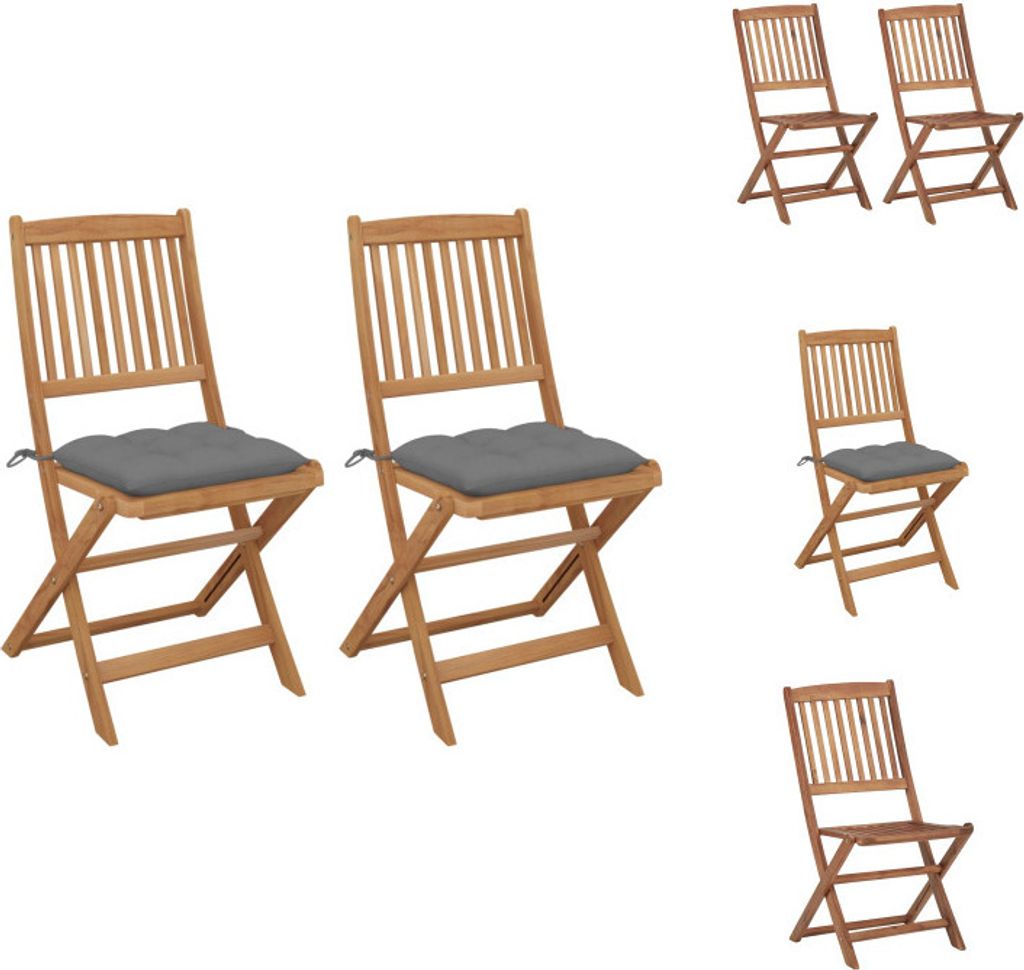 vidaXL Klappbare Gartenstühle 2 Stk. mit Kissen Massivholz Akazie - Gartenstühle