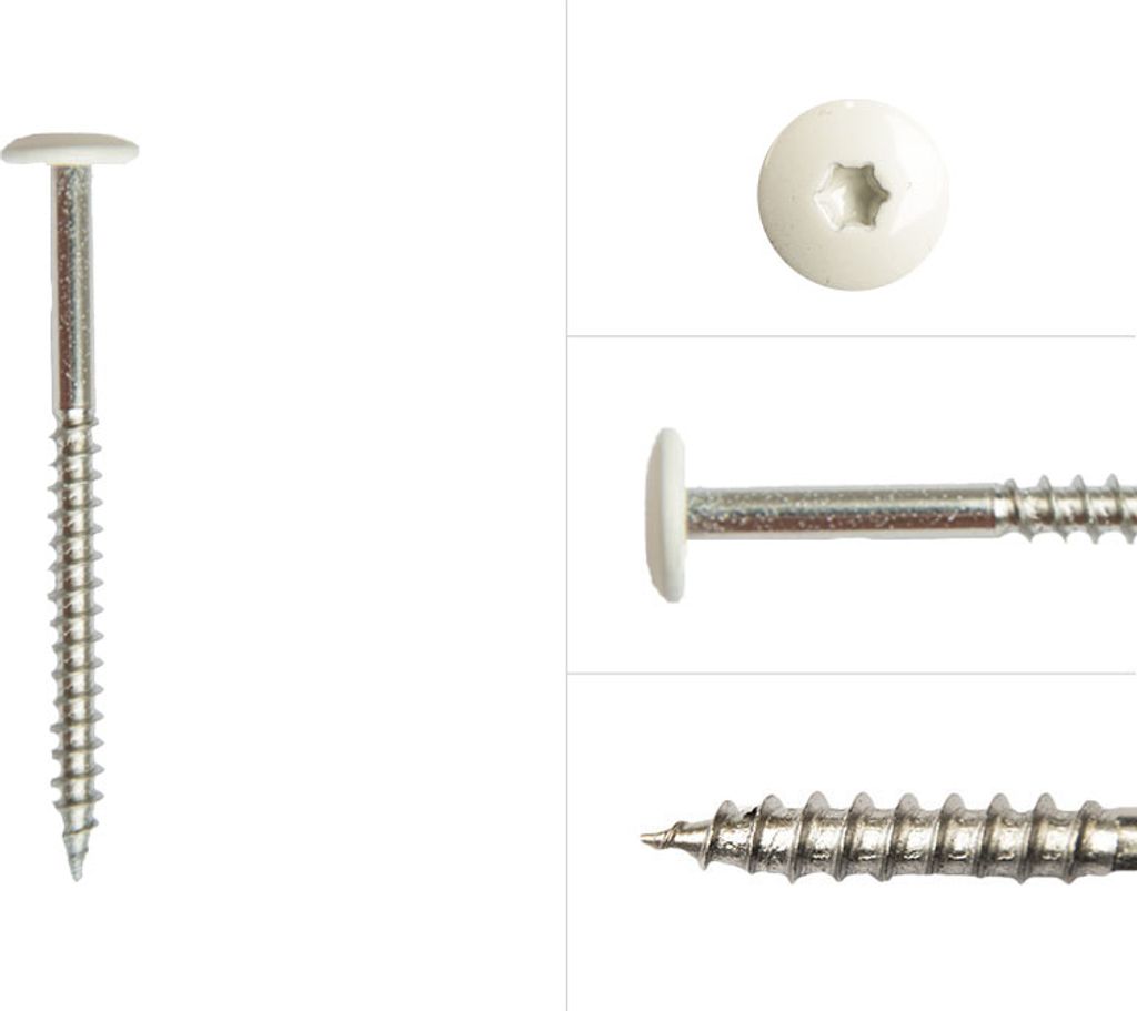 Schrauben für Trespa HPL Platten Edelstahl A2 weiß 4,8 x 60 mm - 100 Stück