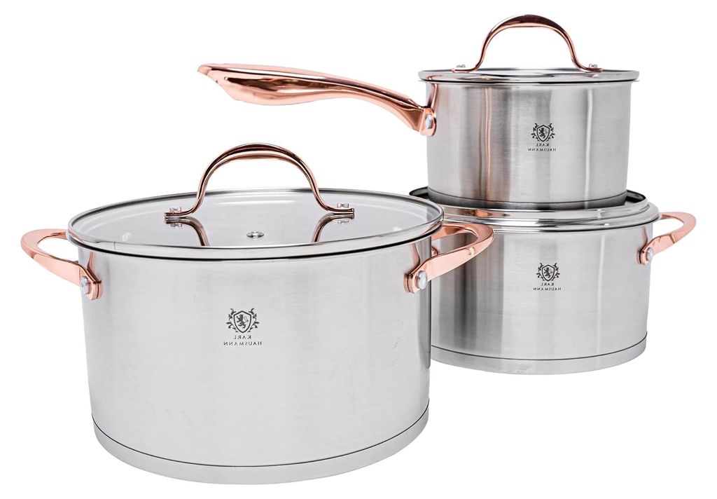 Edelstahl Topfset für Induktion 3-teilig - Kochtöpfe für alle Herdarten - Set mit Glasdeckel - Töpfe mit Messskala