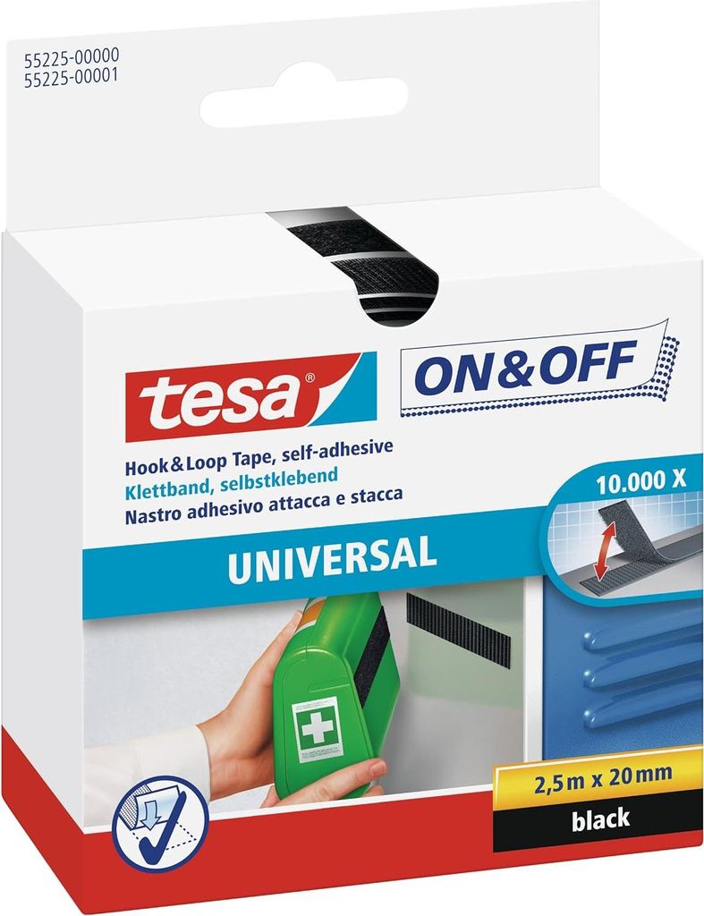 Tesa Klettklebeband 2,5m x 20mm on&off schwarz 55225 Produktbild 