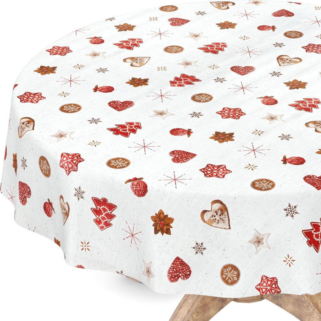 Tischdecke Wachstuch Weihnachten Weiß Robust Wasserabweisend Rund 120 cm