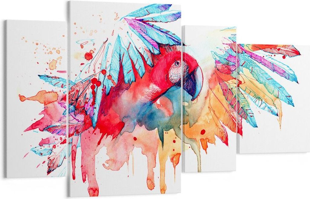 Bild auf Leinwand - Leinwandbild - Natur Malerei Papagei Kinder - 120x70cm - Wand Bild - Wanddeko - Leinwanddruck - Bilder - Kunstdruck - Wanddekor...