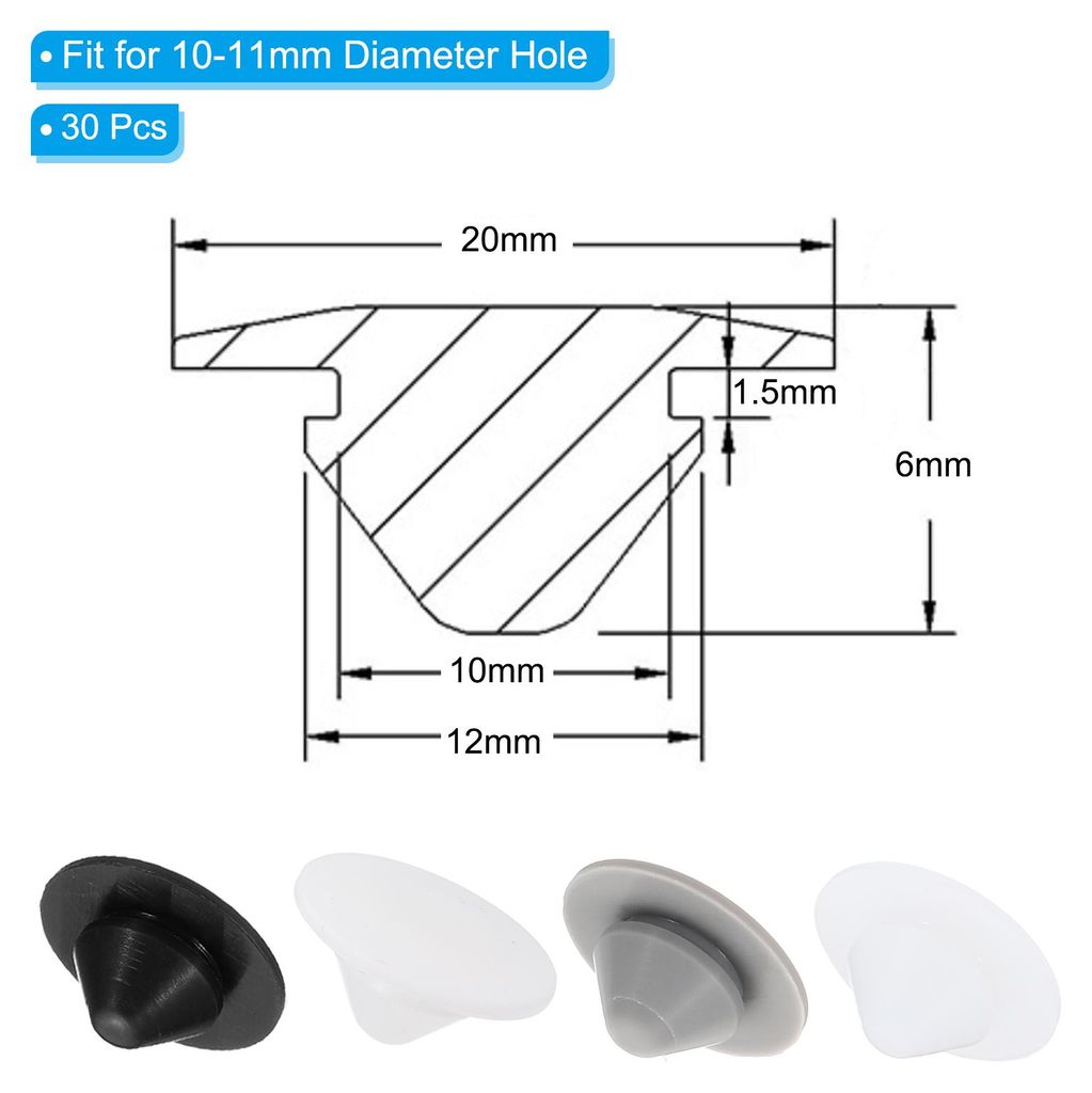 30 Stš¹ck 10mm Durchmesser Silikon Abdeckkappen fš¹r Bohrl?cher, in Riegelform M?bel-Lochverschlussknopf Breiter Rand Schutzabdeckung Passend f...