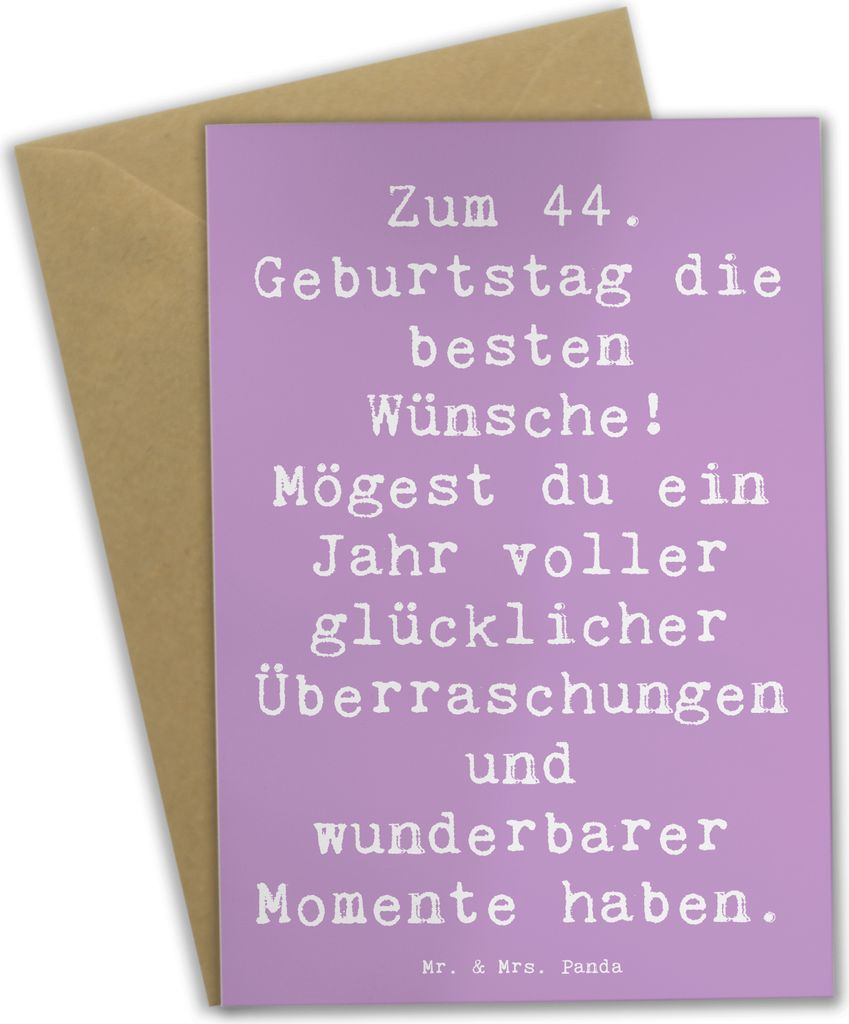 Mr. & Mrs. Panda Grußkarte Spruch 44. Geburtstag Glückwünsche - Lavendeltraum - Geschenk, osterkarten, Reife, einzigartiges, personalisiert, Alt...