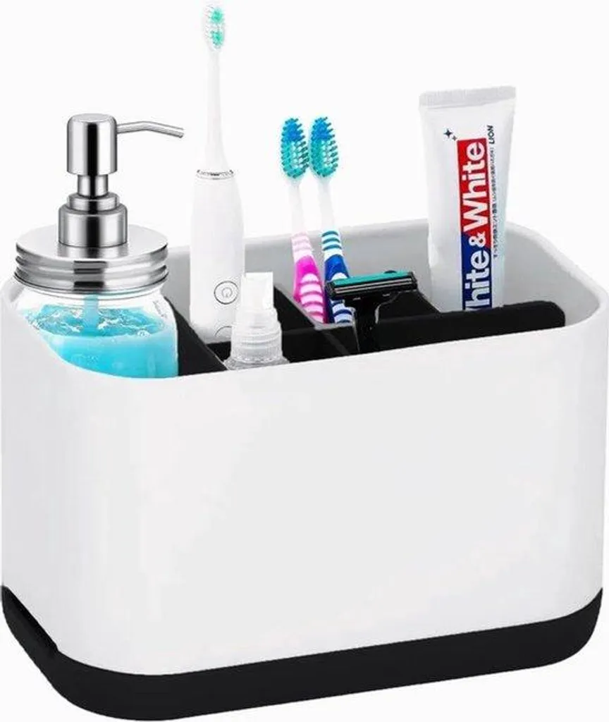 Support brosse à dents ajustable 6 positions avec boîte de rangement noire