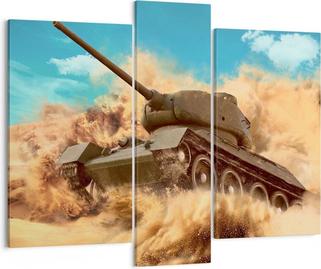 Bild auf Leinwand - Leinwandbild - Panzer Poligon Feld - 95x80cm - Wand Bild - Wanddeko - Wandbilder - Leinwanddruck - Bilder - Kunstdruck - Wandde...