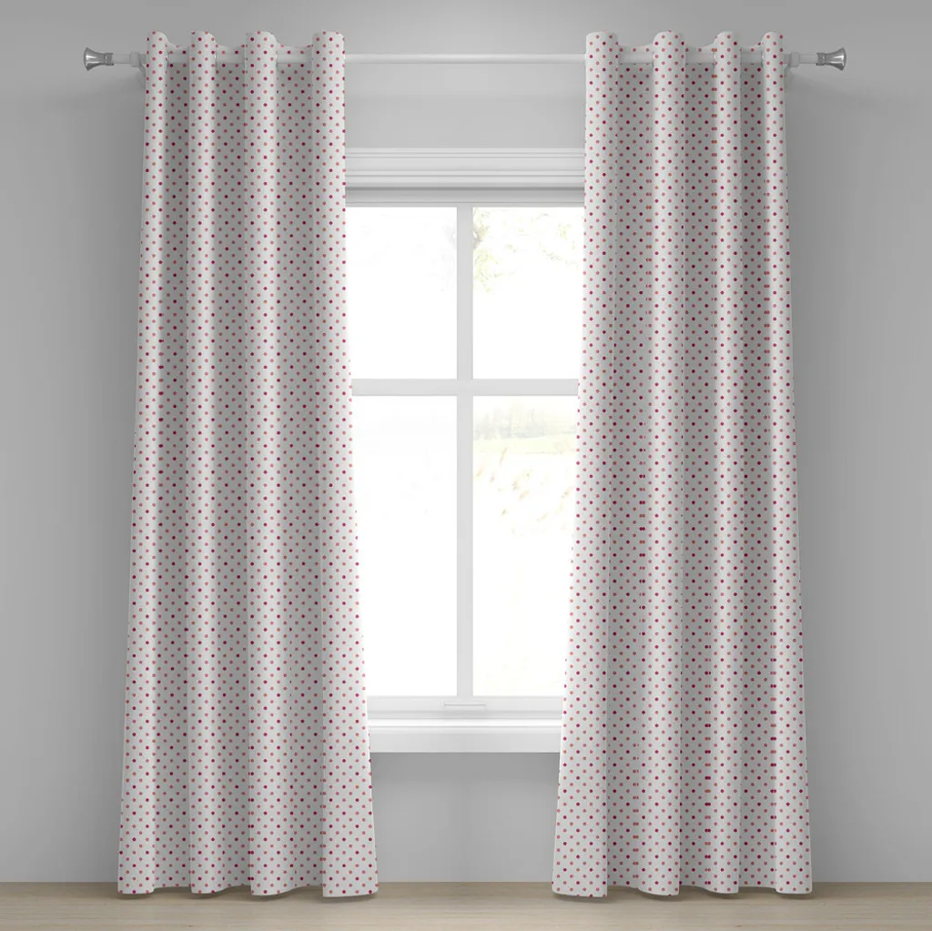 Rideau rétro à pois symétriques corail et blanc en tissu résistant