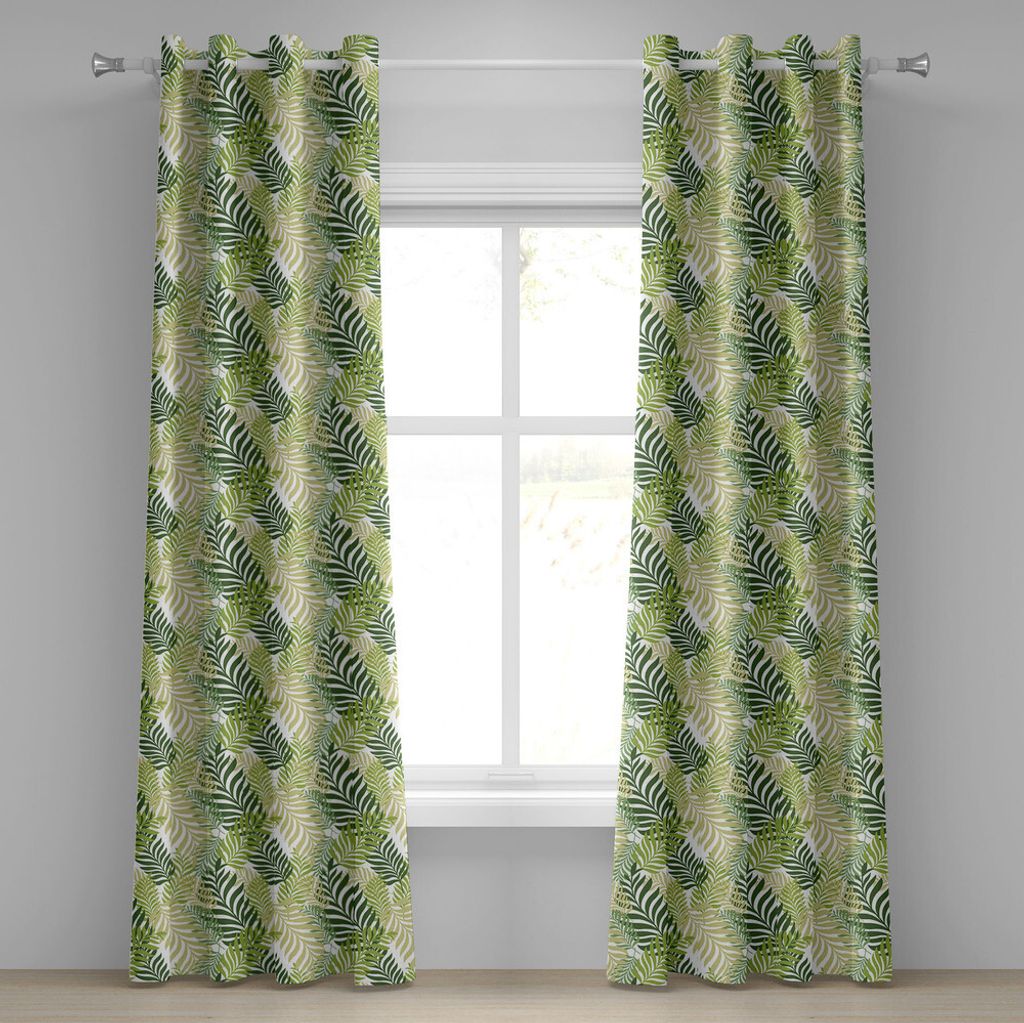 ABAKUHAUS Blatt Ösenvorhang, Tropische Exotische Palme Verlässt Natürliche Botanische Frühlings Sommer Grafik, Dekorative 2-Panel-Fenstervorhä...