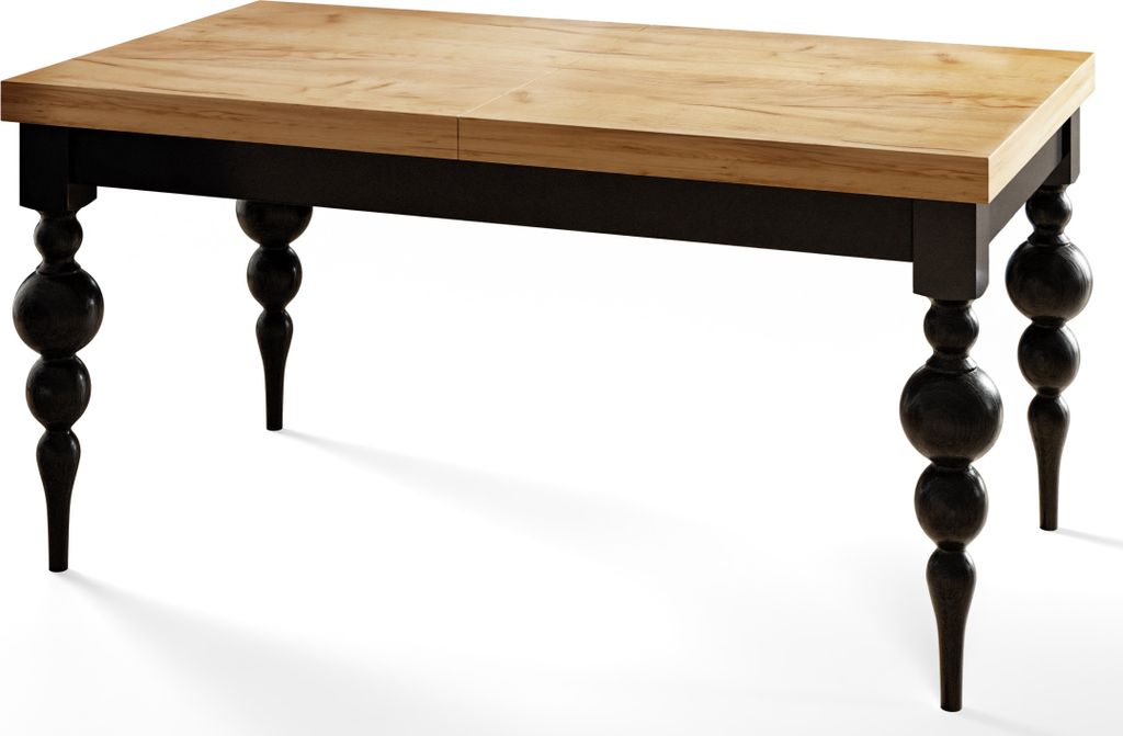 Rechteckiger Esszimmertisch LENA, ausziehbarer Tisch, Größe: 140-180X80X78,5 cm, Wohnzimmertisch Farbe: CRAFT, mit Tischbeinen in Farbe Schwarz