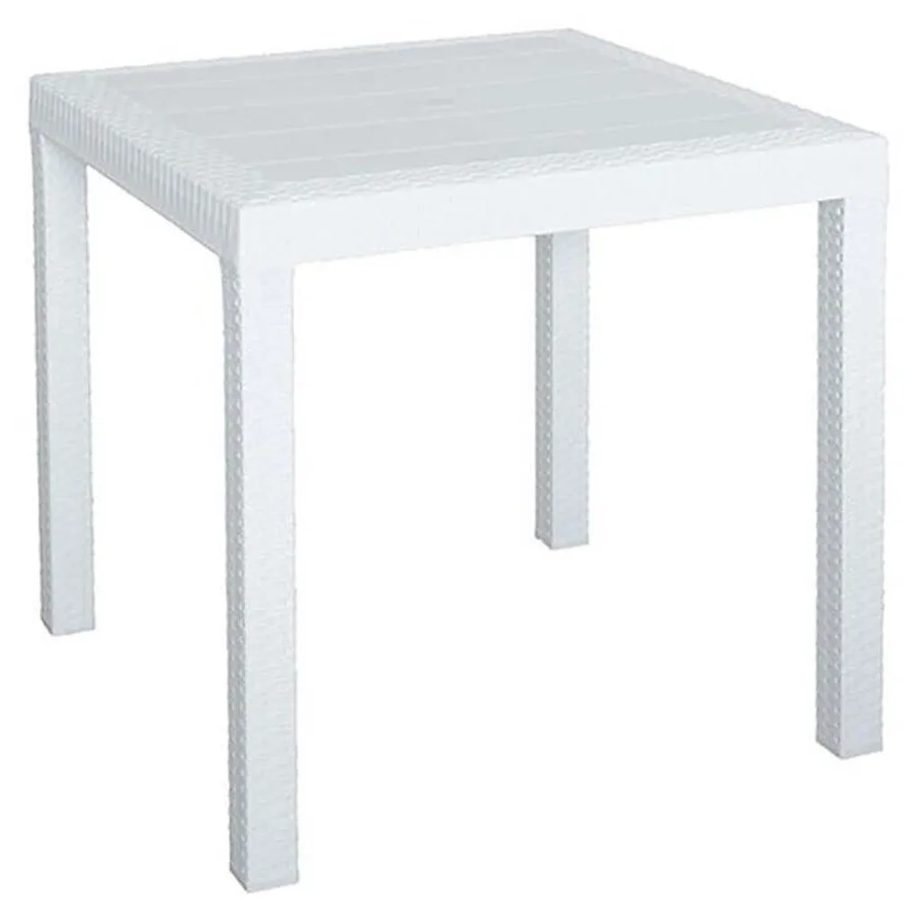 Table de jardin avec trou parasol et pieds réglables en résine blanche