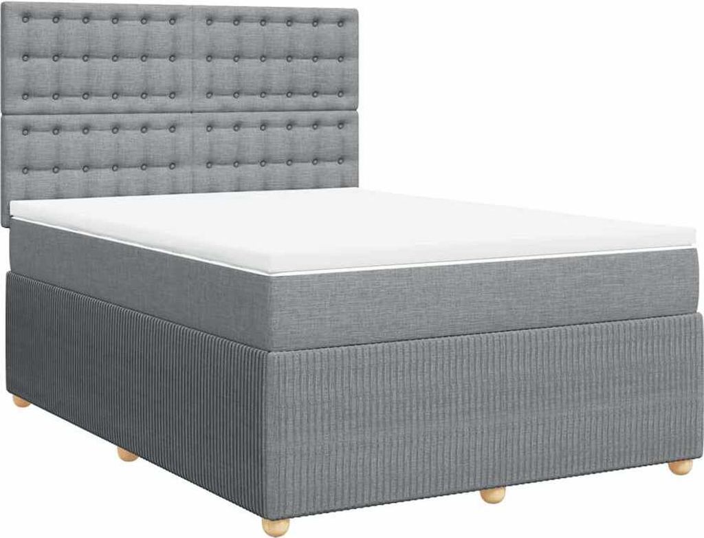 vidaXL Boxspringbett mit Matratze Hellgrau 140x200 cm Stoff