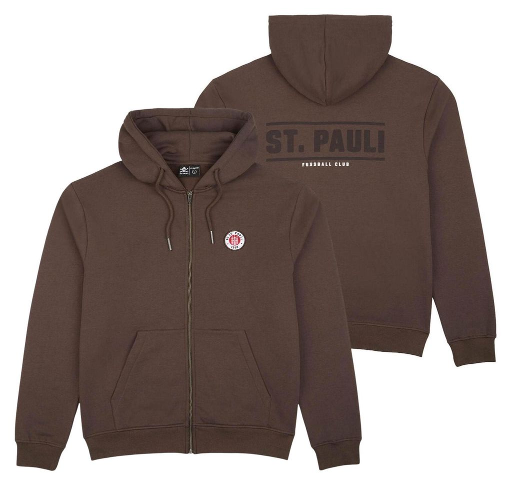 FC St. Pauli Kapuzenjacke Classic Logo, Offizieller Fanartikel, Braune Hoodie-Jacke mit Logo und Reißverschluss, Baumwolle
