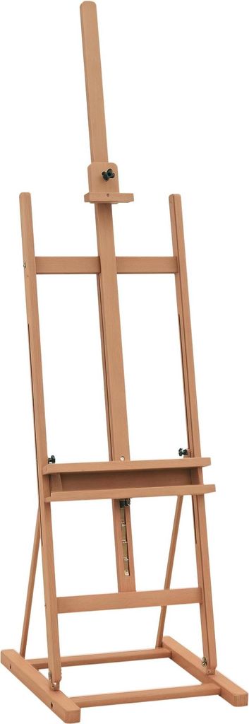 Höhenverstellbare Atelierstaffelei aus Buchenholz mit Keilrahmen und Ablagefach 53x50,5x171-230 cm