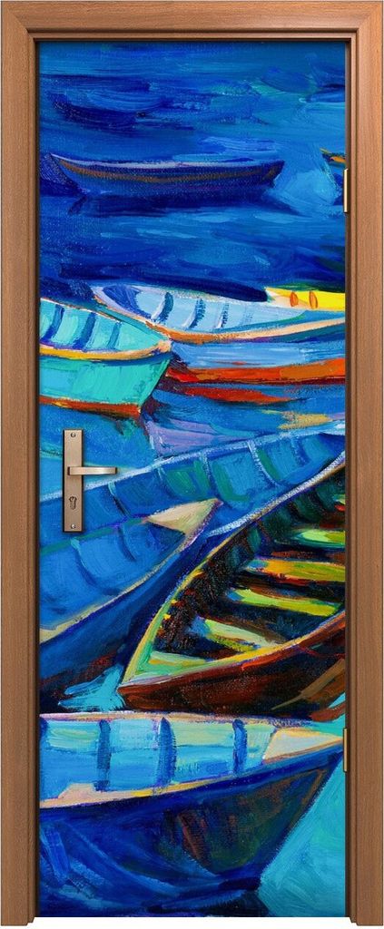 Türposter 70x200 cm Türaufkleber Türtapete Türfolie Klebefolie Deko Azur Blaues Meer Malerei Boots