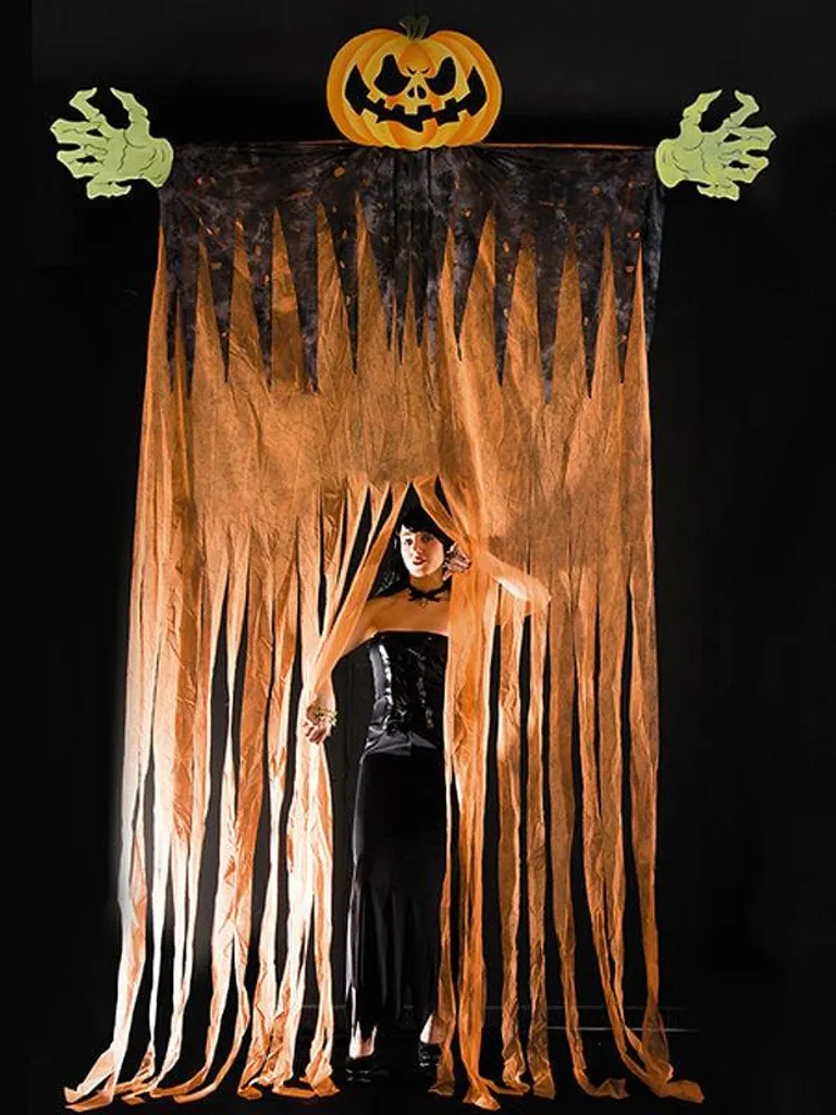 Décoration Halloween XXL Citrouille 350 cm en Tissu Orange et Noir