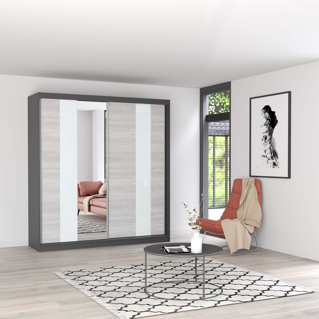 Schwebetürenschrank Kleiderschrank Schrank 203 cm Produktbild 