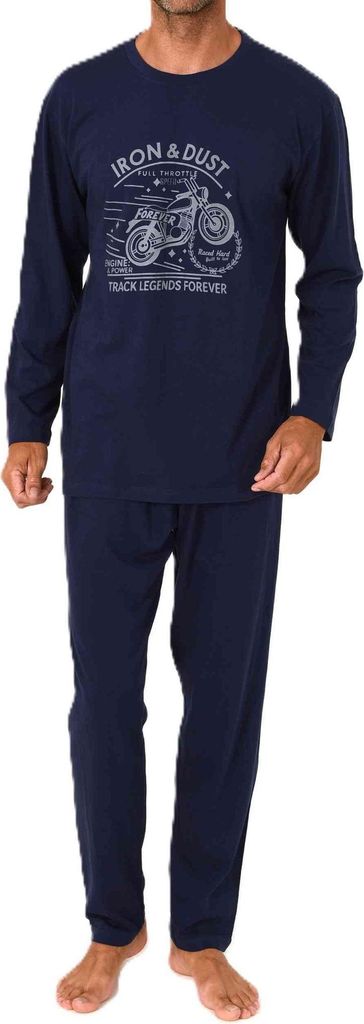 Normann Herren langarm Schlafanzug Pyjama mit Frontprint ; navy , 48