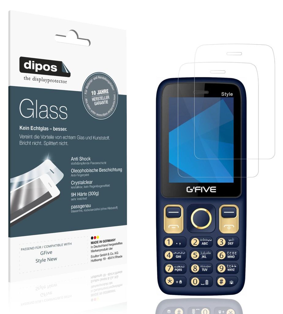 2x Schutzfolie für GFive Style New - Anti-Shock 9H Folie dipos Glass Kunststoffglas