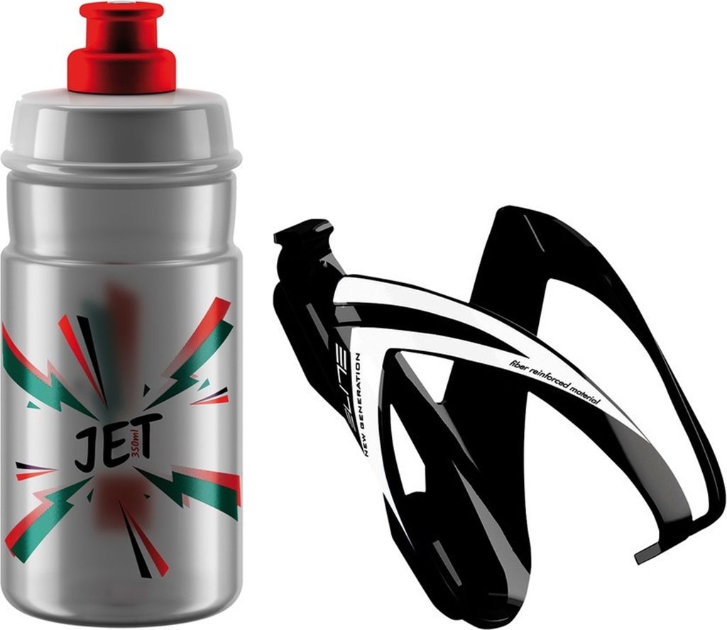 Elite Trinkflasche JET + Halter CEO Elite Kit 350ml, weiß/orange, schwarz/weiß glanz, 2-teilig (1 Set)