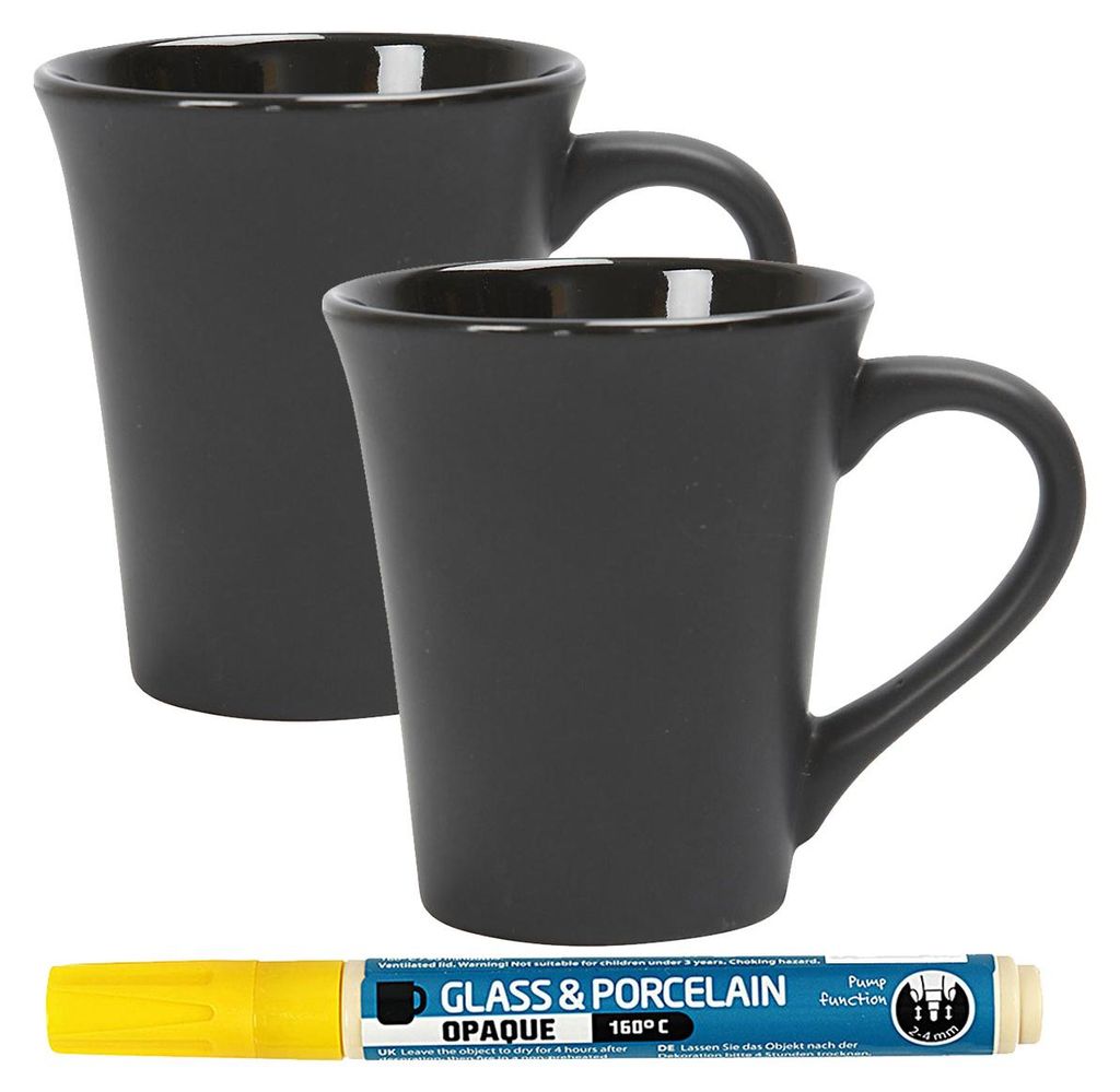 PODARI Porzellan Stift (auch für Glas und Keramik) - Gelb inkl. 2 Tassen
