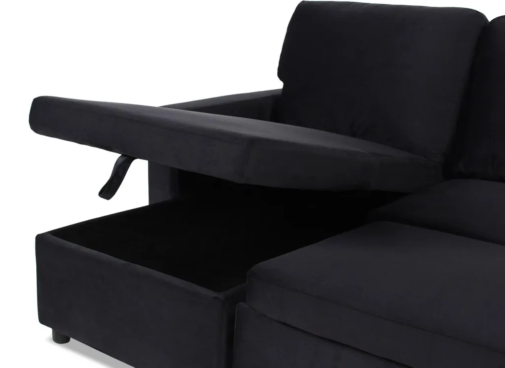 Canapé d'angle convertible réversible en velours noir modèle Baleares - 8