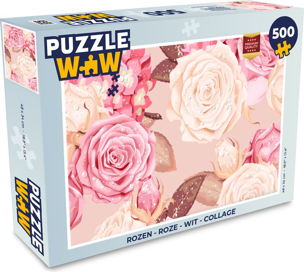 MuchoWow Puzzle 500 Teile Rosen - Rosa - Weiß - Collage - 500 Teile - Kinder - Selberbauen - Puzzlespiele