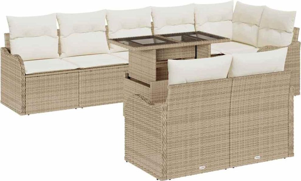 Lounge-Set mit Kissen 9 pcs Beige Poly Rattan