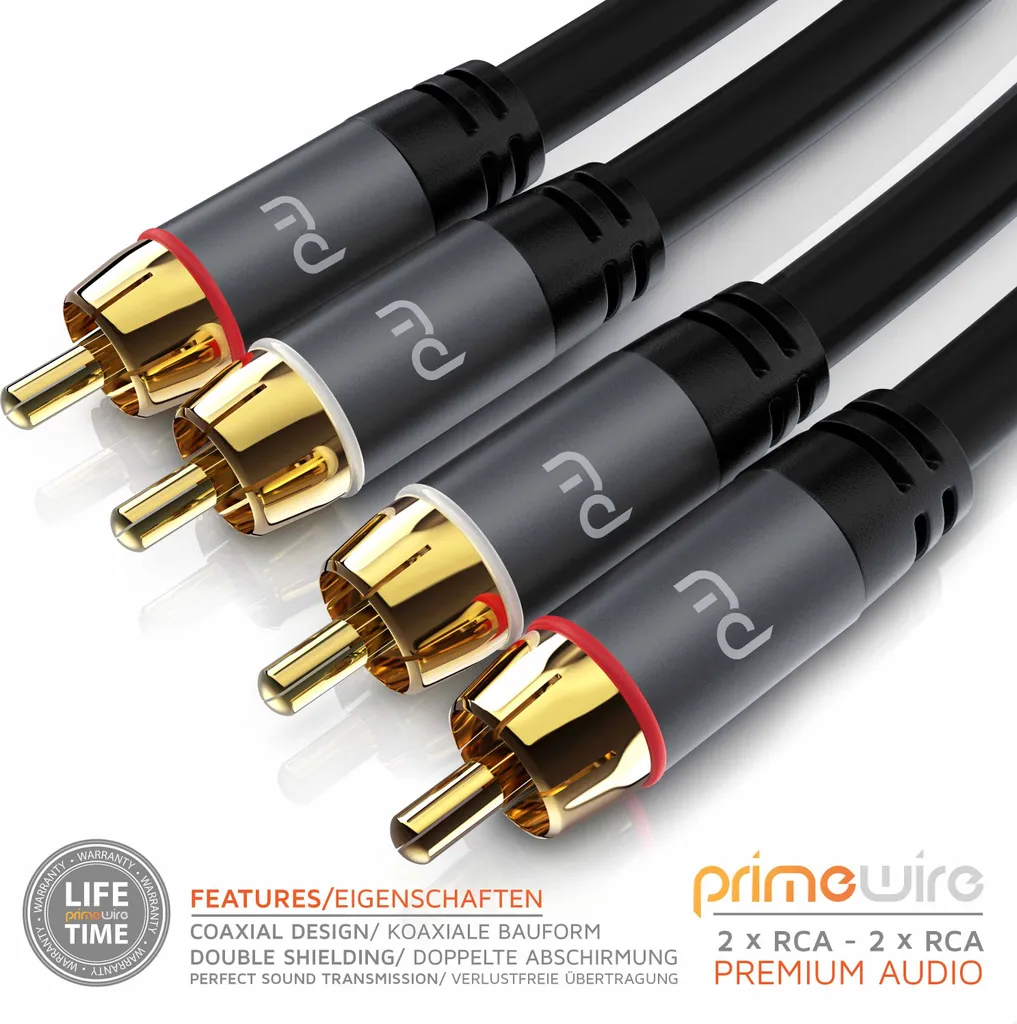 Câble de Modulation RCA Stéréo 10m - Cordon Audio Hi-Fi Double Blindage HQ - 2