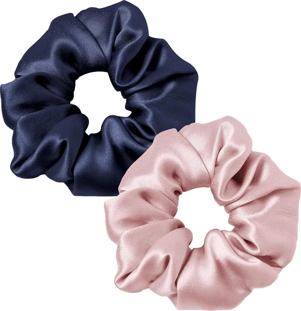 LILYSILK Set 2 Elastici Seta Anti-Nodi Blu e Rosa per Donna