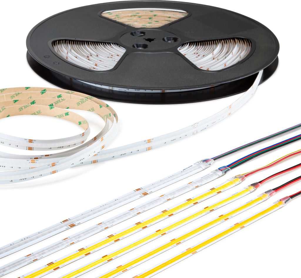 HEXIM COB LED Strip, 1-15 Meter LED Streifen, Auswahl: weiß / CCT / RGB, dimmbar 24V, IP20, 3000-6000K, Band 8mm breit, Lichtband selbstklebend (9...