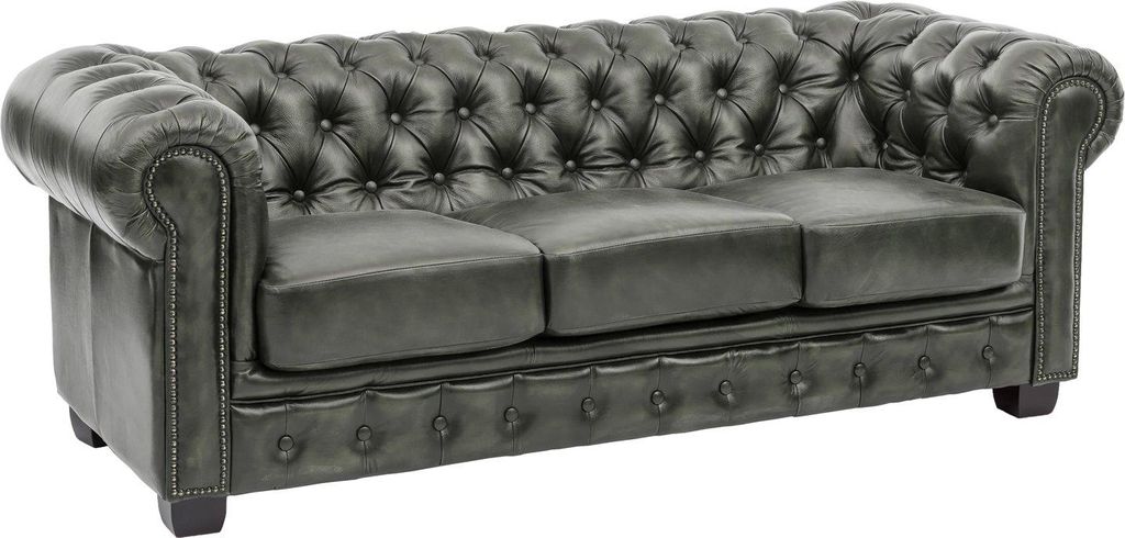 Sofa Chesterfield 3-Sitzer Echtleder grün