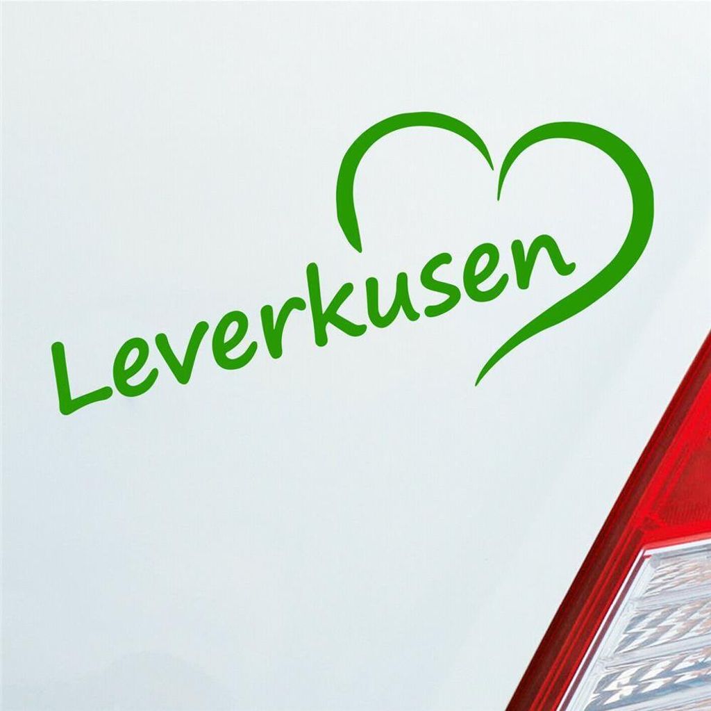 Auto Aufkleber Leverkusen Herz Heart Stadt City Liebe Love 18x8 cm Hellgrün Sticker Heckscheibenaufkleber