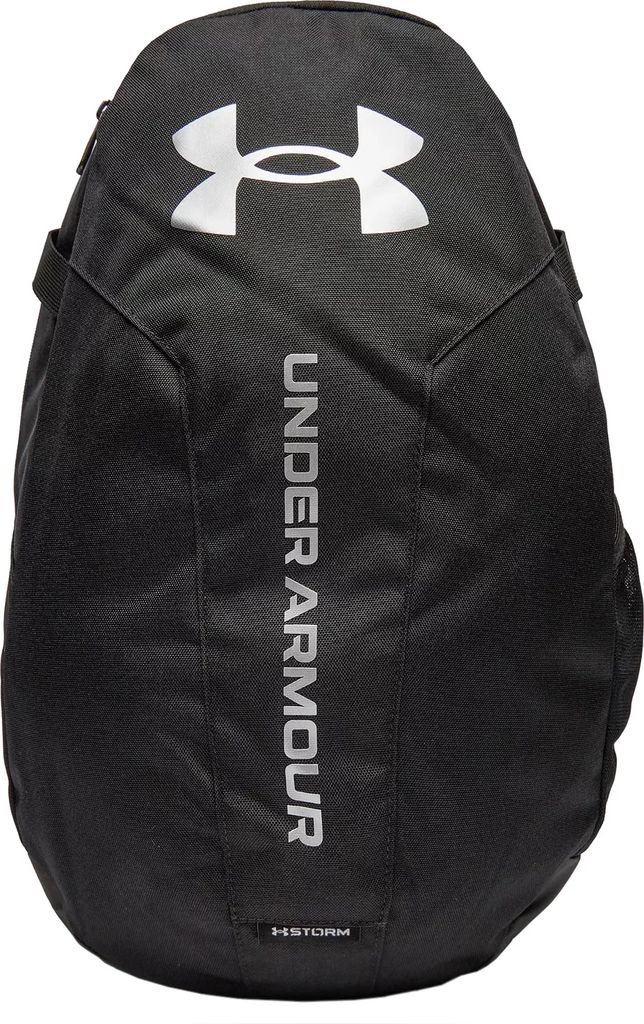 A black Under Armour backpack is shown against a white background.