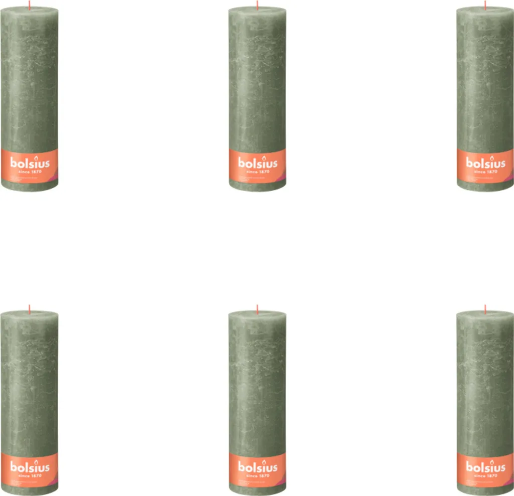 Bolsius Candela Vegetale 300/100 Verde Oliva - Pack 6 Risparmio