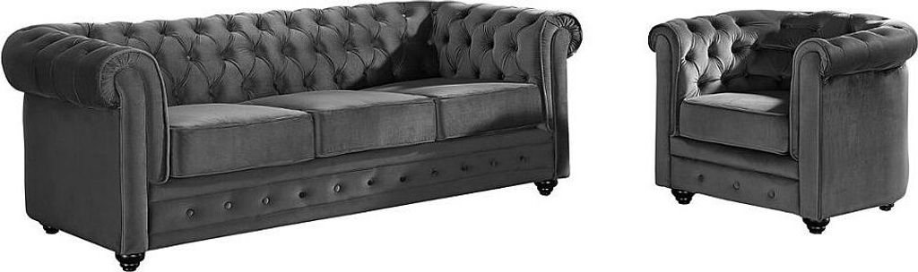 CHESTERFIELD 3-Sitzer Sofa und Sessel - Anthrazitfarbener Velours