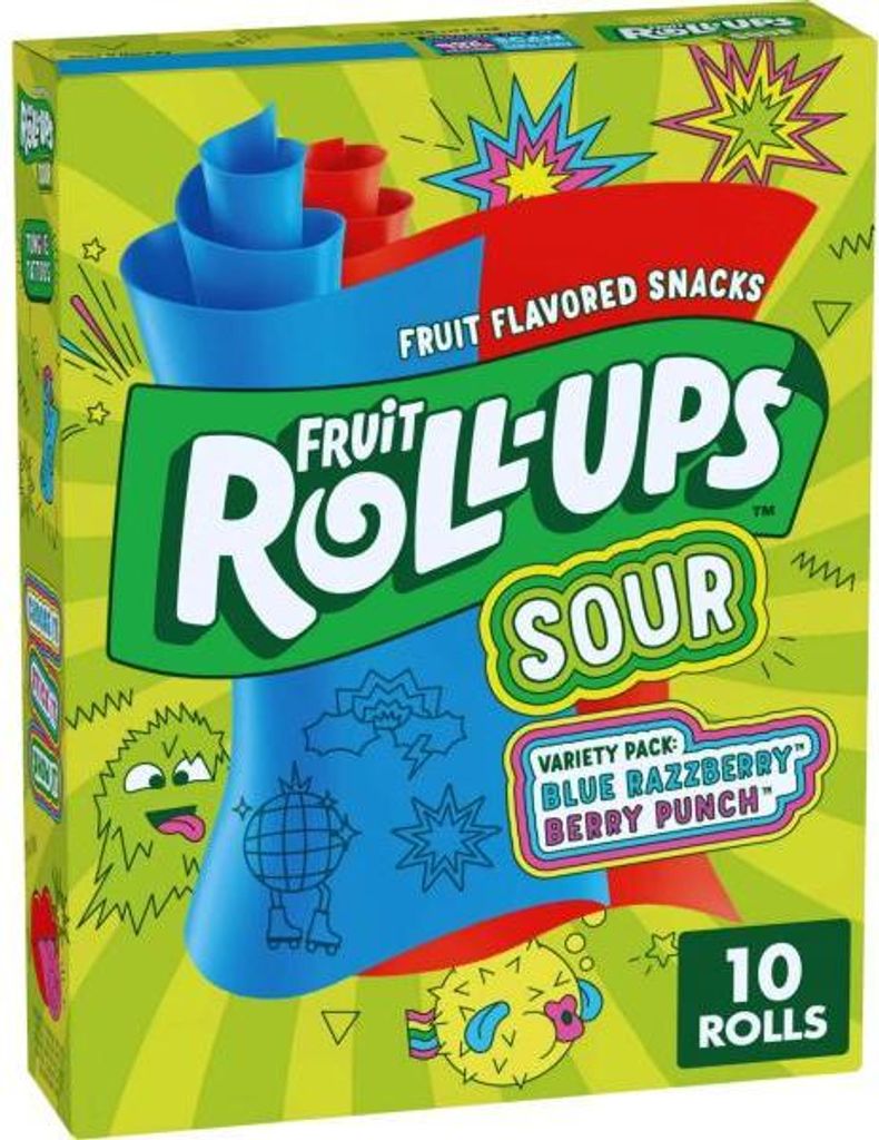 10er Packung FRUIT ROLL-UPS Sour 141g Fruchtschlangen Variety Pack Blue Razzberry & Berry Punch Geschmack und +Heartforcards Versandschutz