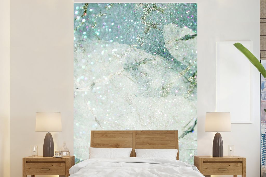 MuchoWow Fototapete für Wohnzimmer oder Schlafzimmer Wandtapete Vinyl Motivtapete Marmor - Glitter - Grün - 200x300 cm - Wanddekorationen