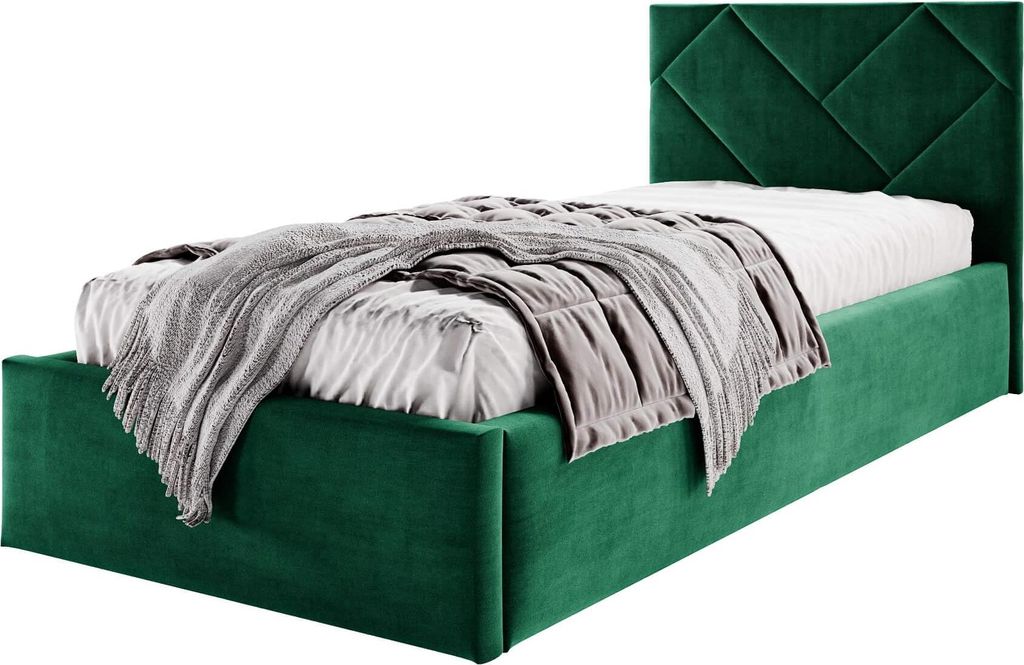 Moebelpaket Bett 120x200 cm , Bett Azurro SO3, Polsterbett mit Stauraum, Modern Einzelbett mit Einem Metallrahmen Dunkelgrün