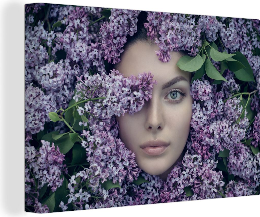 OneMillionCanvasses - Leinwandbilder - 140x90 cm, Frauen - Blumen - Lila, Wandbilder Kunstdruck Wanddekoration
