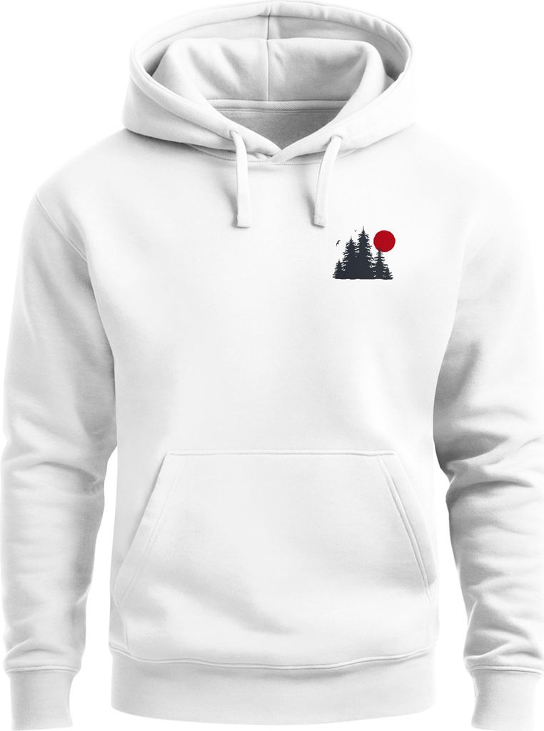 Herren Hoodie Red Sun Forest Design Kapuzensweatshirt Brustlogo Naturmotiv Fashion Streetstyle Neverless