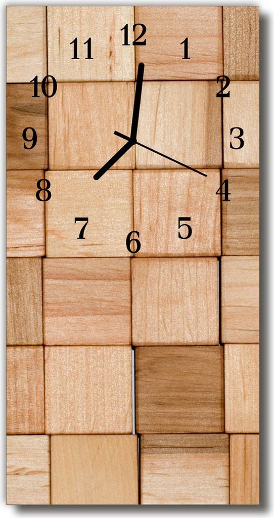 Tulup Glasuhr Wanduhr Küchenuhr Echt-Glas 30x60 Bauklötze Braun